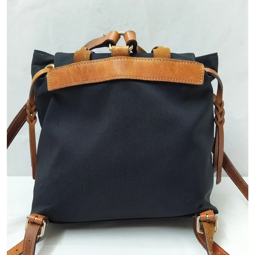 Dooney & Bourke Black Nylon Leather Trim Buckle Flap Closure Backpack